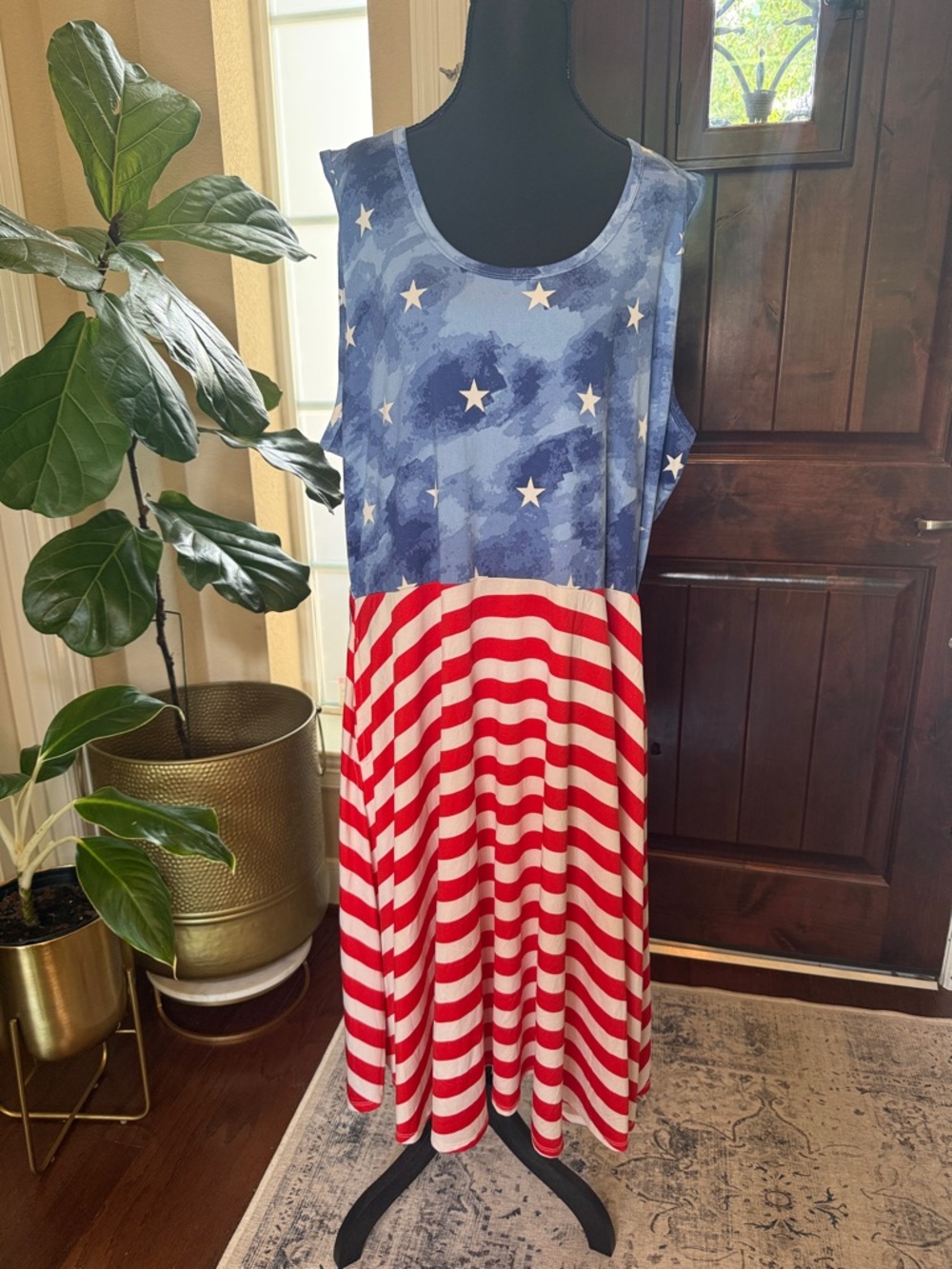 LuLaRoe Blue Star, Patriotic, USA, Print Sleeveless Dress Size 3XL